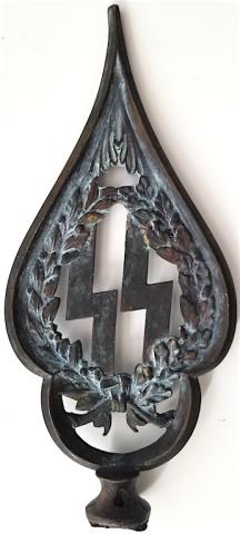 WW2 GERMAN NAZI VERY RARE RELIC FOUND WAFFEN SS TOP POLE OF FLAG WITH NICE SS RUNES