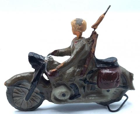 1930s Elastolin Lineol Tippco large Wehrmacht Soldier on Motorcycle toy