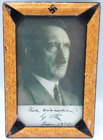 Adolf hitler Third Reich Fuhrer photo swastika war period frame original signed signature dedicace ah photo