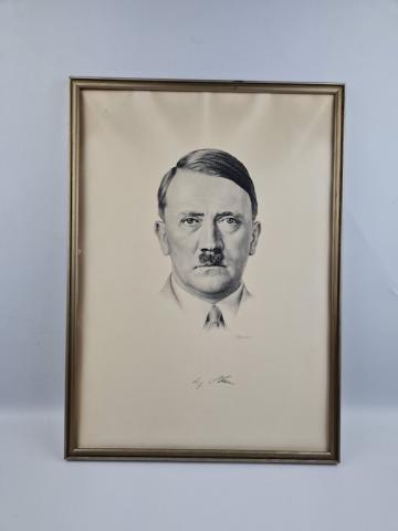 Early Fuhrer NSDAP Adolf Hitler original painting signature photo drawing frame artwork authograph
