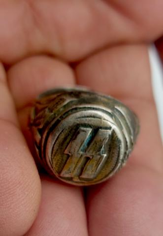 Waffen SS officer silver ring marked SS runes, RZM & silver 800