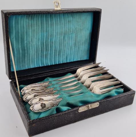 waffen ss totenkopf silverware set of 6 forks skull marked in case