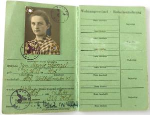 WW2 GERMAN NAZI AMAZING HITLER YOUTH HITLERJUGEND YOUNG WOMAN FLIP ID WITH PHOTO NAME AND STAMPS WOW