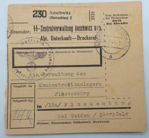 Concentration camp Auschwitz transfer of a Waffen SS totenkopf guard to another camp document signed and stamped