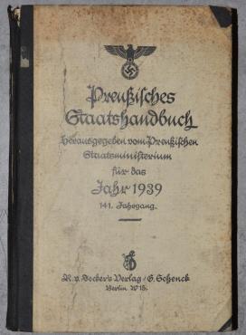 WW2 German Nazi rare Prussian Preussiisches Staatshandbuch Jahr 1939. state book third reich