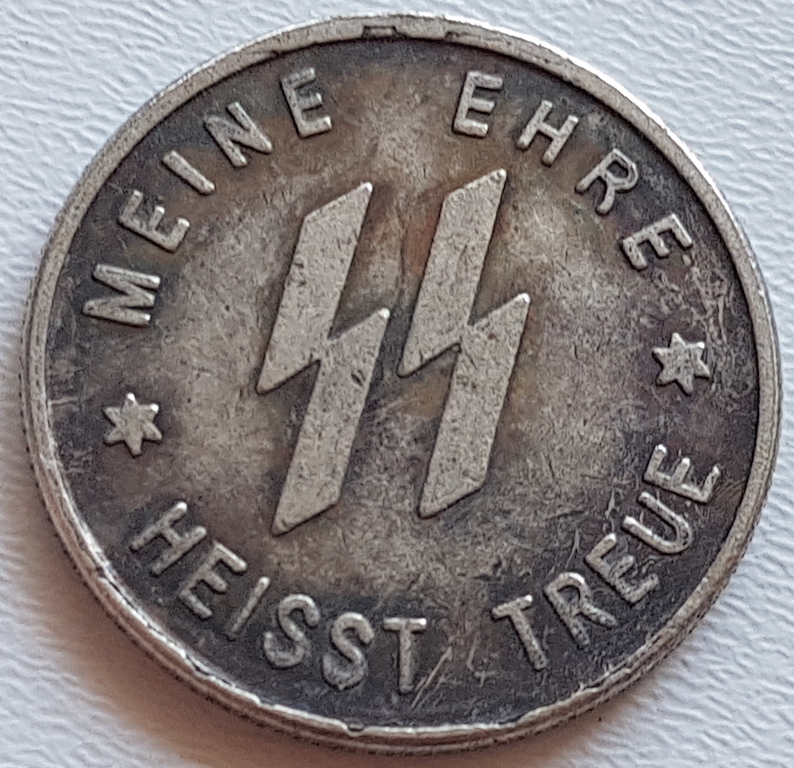WW2 WWII German Elite coin SS Kampft Weiter 1 Schilling Kantine bar money 1938 